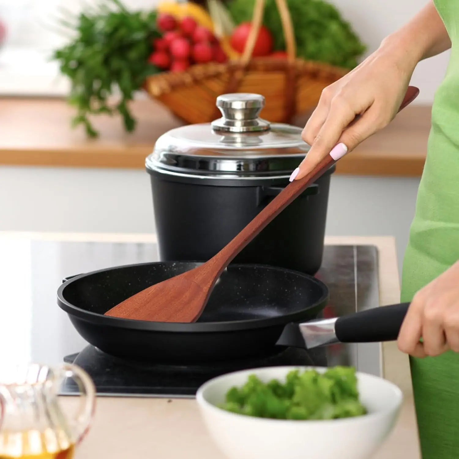 Wooden kitchen spatula, wooden cooking utensil, kitchen spatula used for flipping, serving, scraping, and flipping