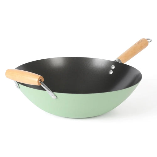 Carbon Steel Wok Nonstick 14 Inch Cooking Pan Dishwasher Safe Suitable All Stovetops Induction Gas Electric Even Heat