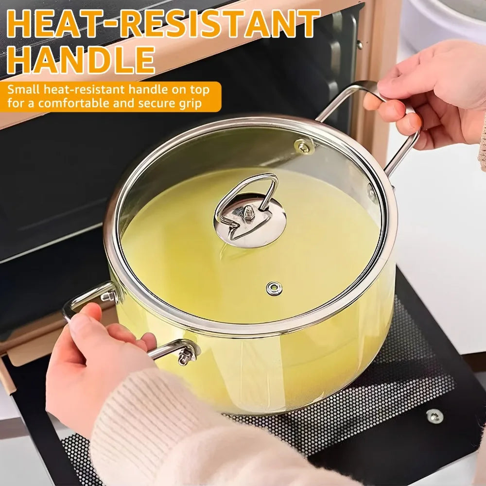 Glass Soup Pot with Lid Stainless Steel Double Handles Heat Resistant Stewpan Glassware for Cooking Milk Pasta Kitchenware