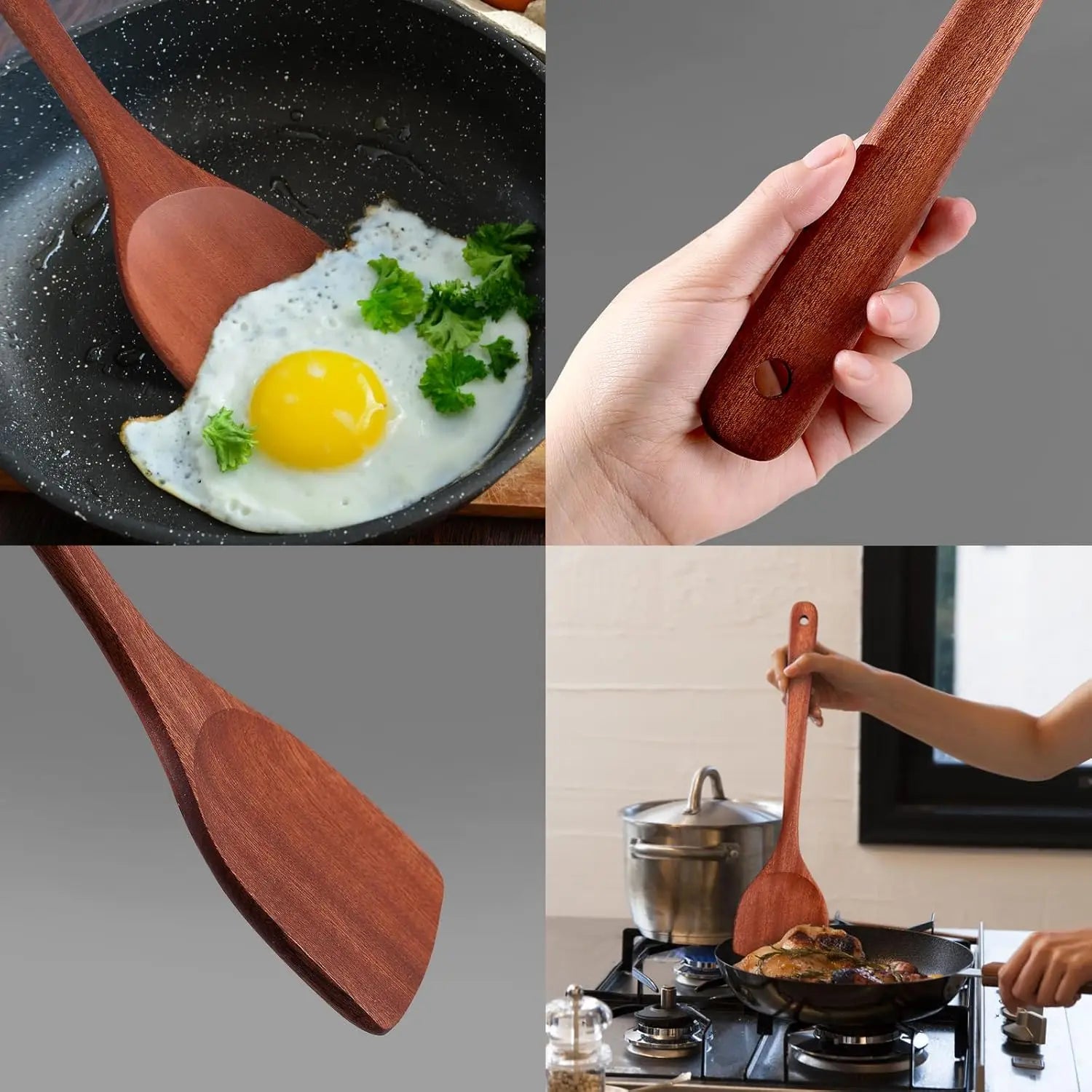 Wooden kitchen spatula, wooden cooking utensil, kitchen spatula used for flipping, serving, scraping, and flipping