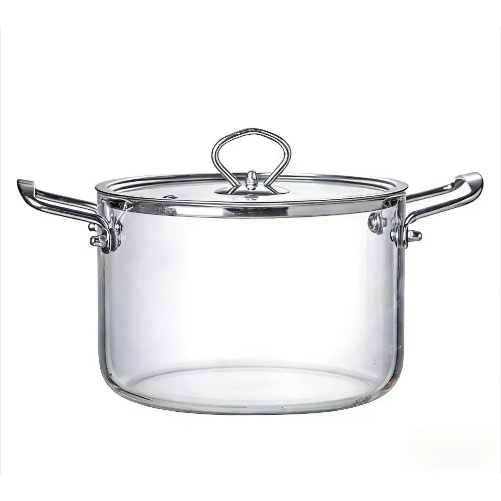 Glass Soup Pot with Lid Stainless Steel Double Handles Heat Resistant Stewpan Glassware for Cooking Milk Pasta Kitchenware
